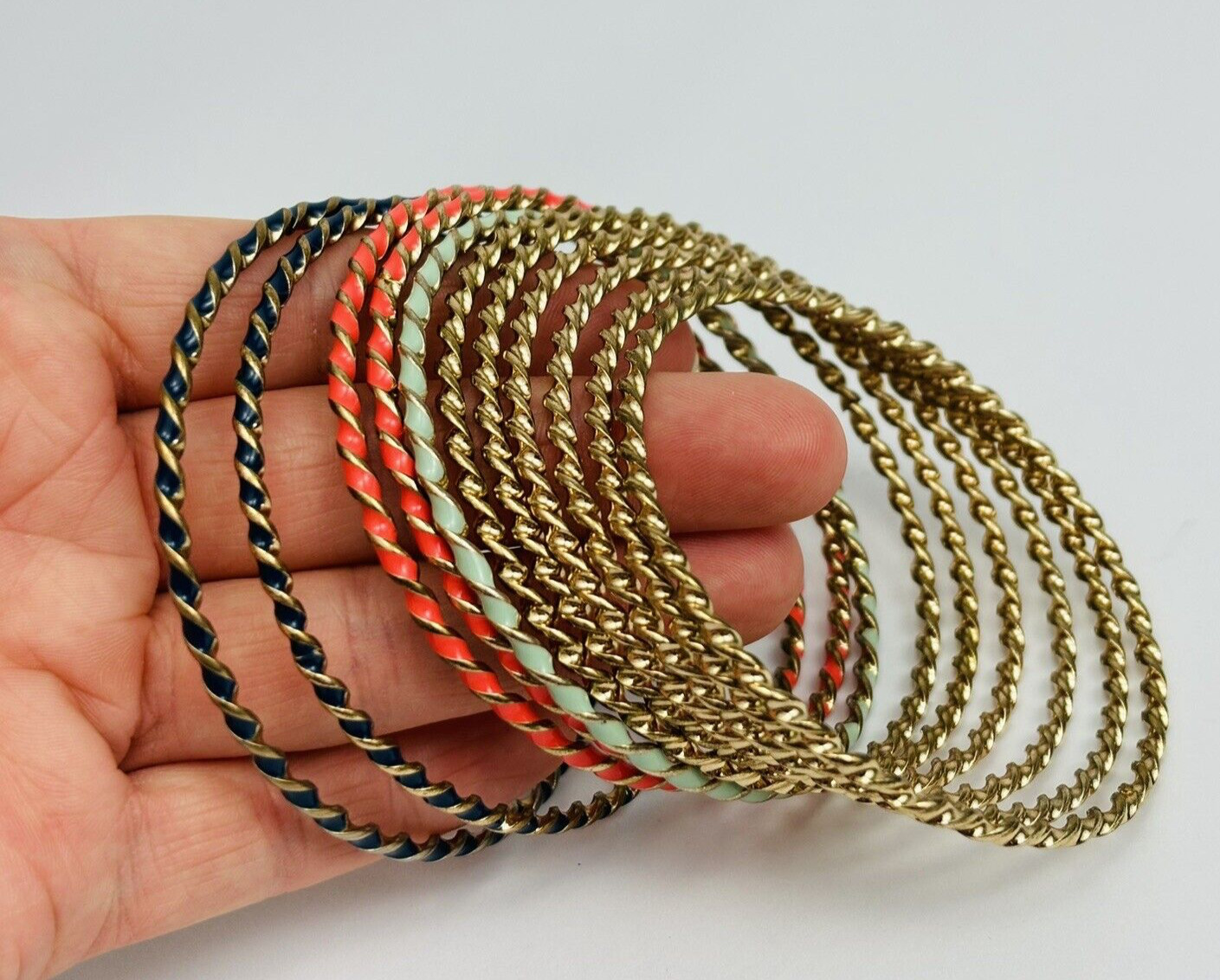 Twist Bangle Bracelet Stack Set Enamel Gold Tone - image 5