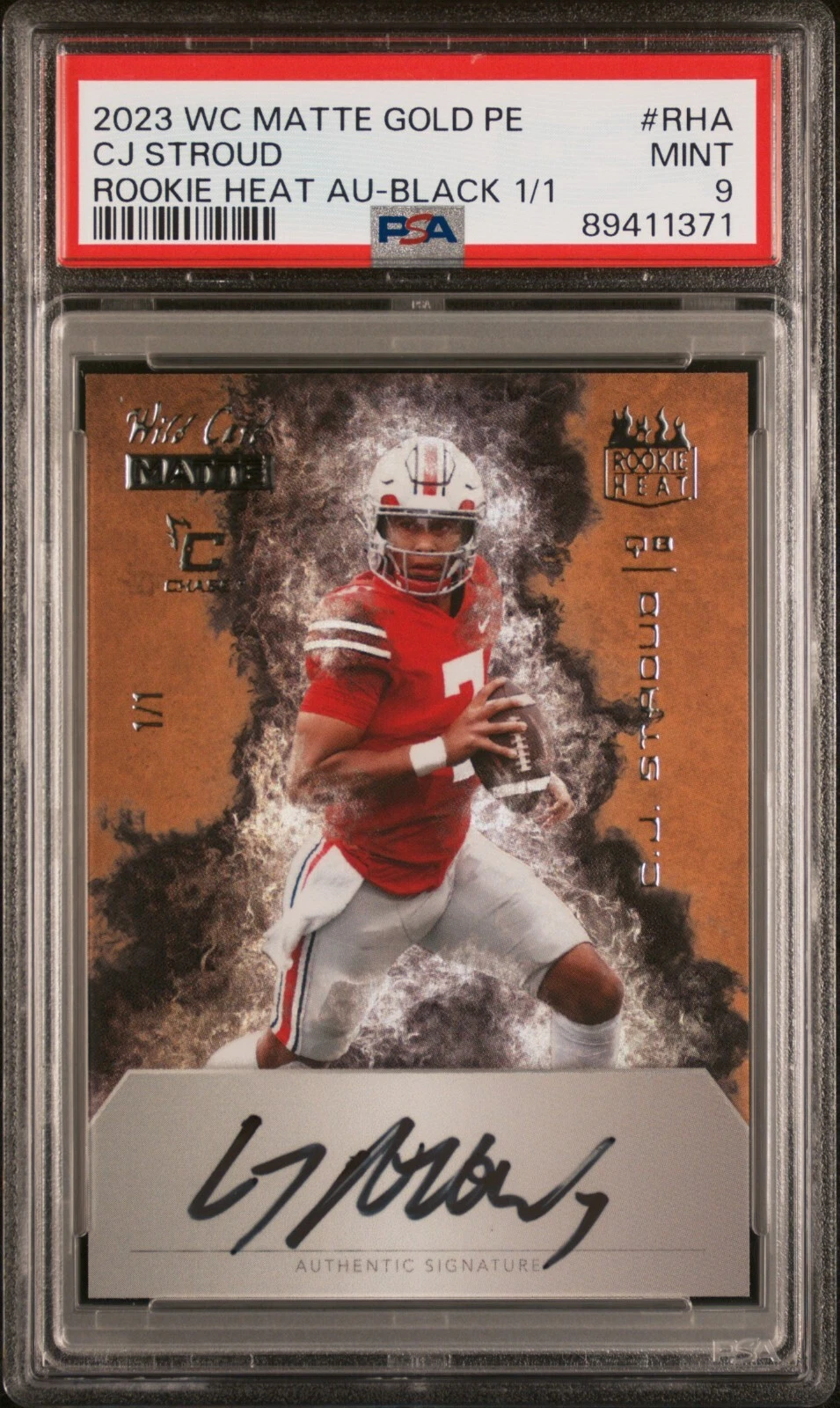 CJ Stroud Wild Card Matte Gold Premium Edition Rookie Heat Autographs #RHA Black 1/1