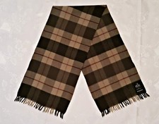 VINTAGE AUTHENTIC PFAU PLAIDS  CHECKS GREEN LAMBSWOOL LONG MENS FRINGE SCARF