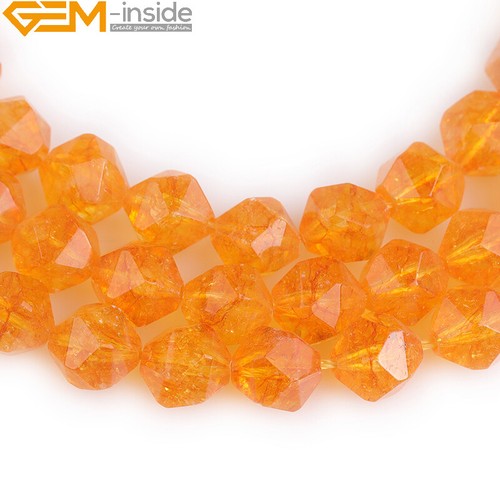 Faceted Polygonal Yellow Citrine Dyed Crystal Loose Beads For Jewelry Making 15" - Imagen 23 de 28