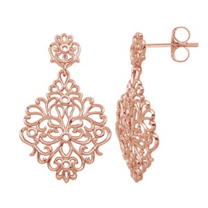 Authentic Filigree Earrings With Push Back 14k Rose Gold Plated Silver 925