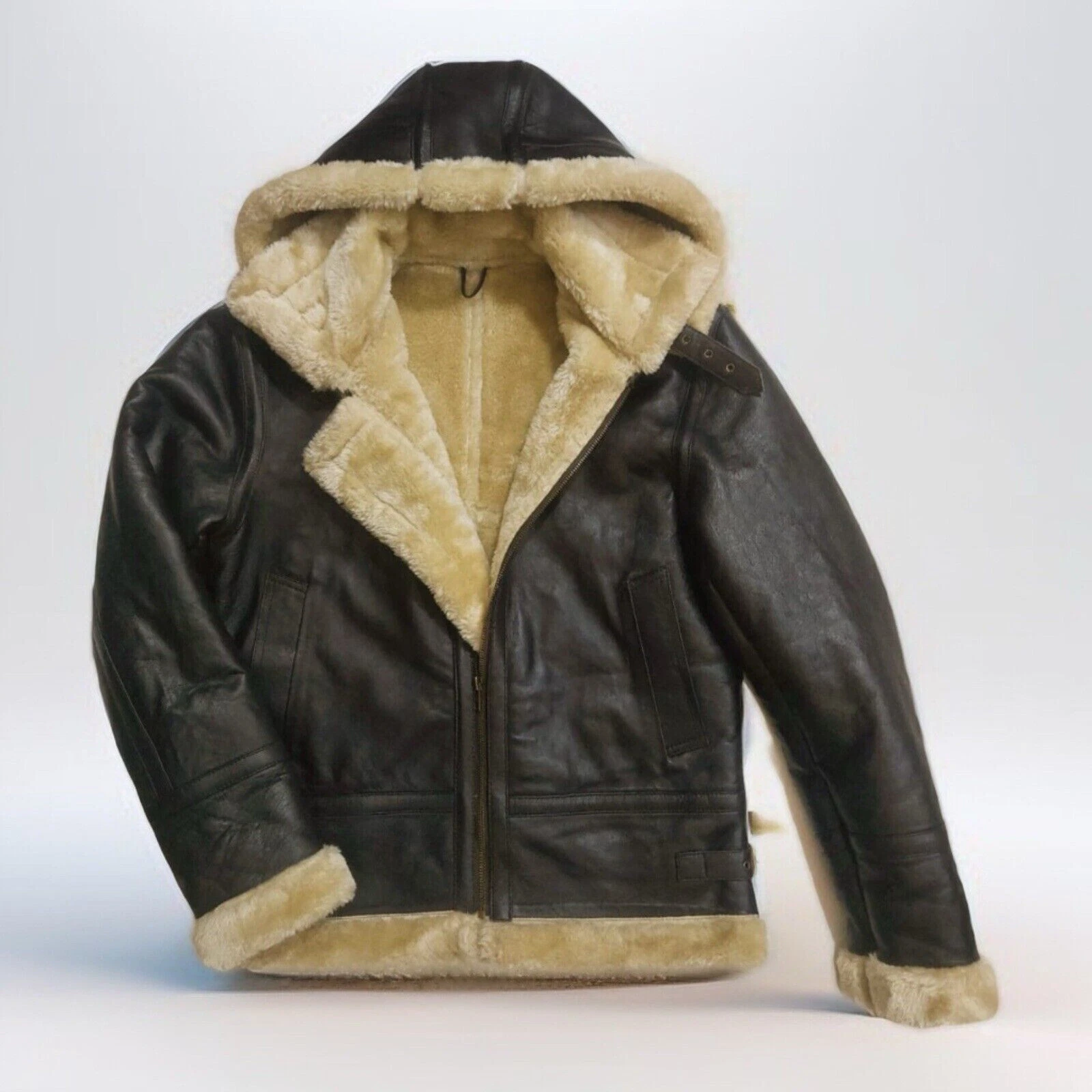 B-3 WW2 Mens US Navy RAF Aviator Flying Pilot Fur Shearling Real Leather Jacket