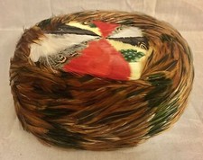 50's WOMENS HAT PHEASANT FEATHER NEW YORK FLAPPER BRIGHT SOFT CLOCHE