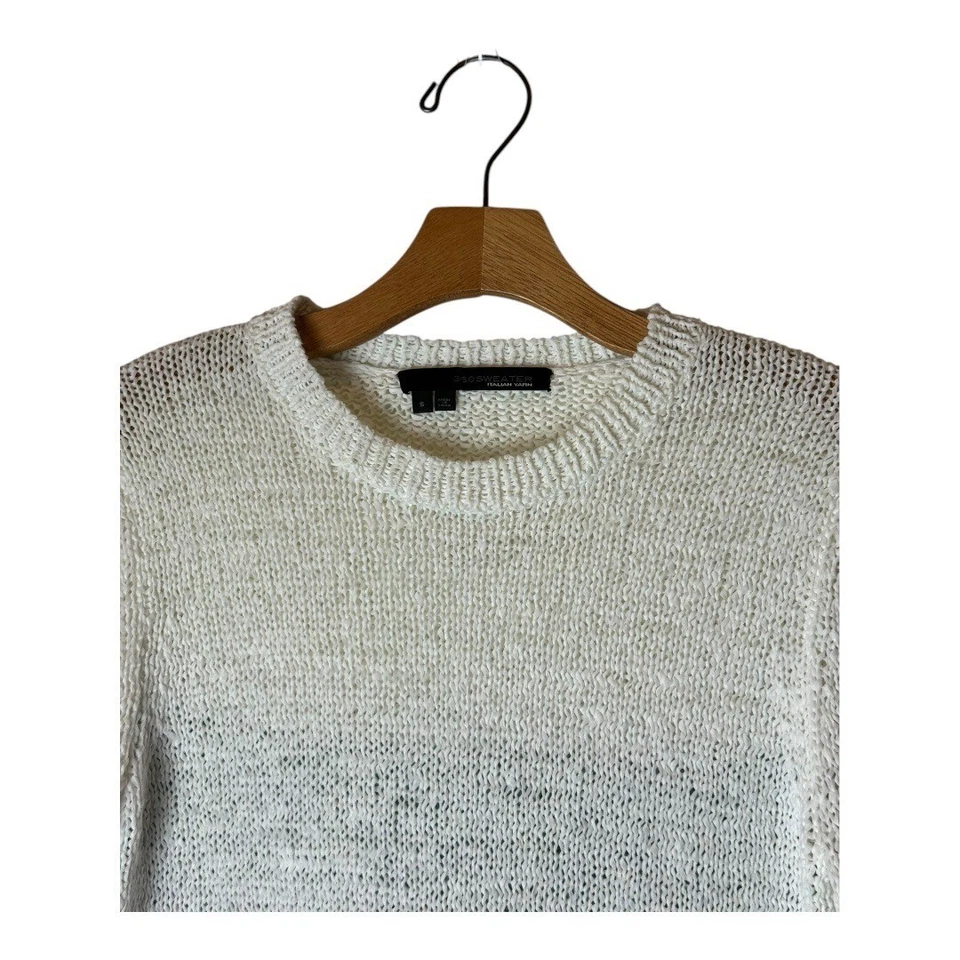 Suéter 360 Mujer Pequeño Blanco Azul Rayas Tejido Hilo Italiano Cuello Redondo Pullover Foto 3 de 4