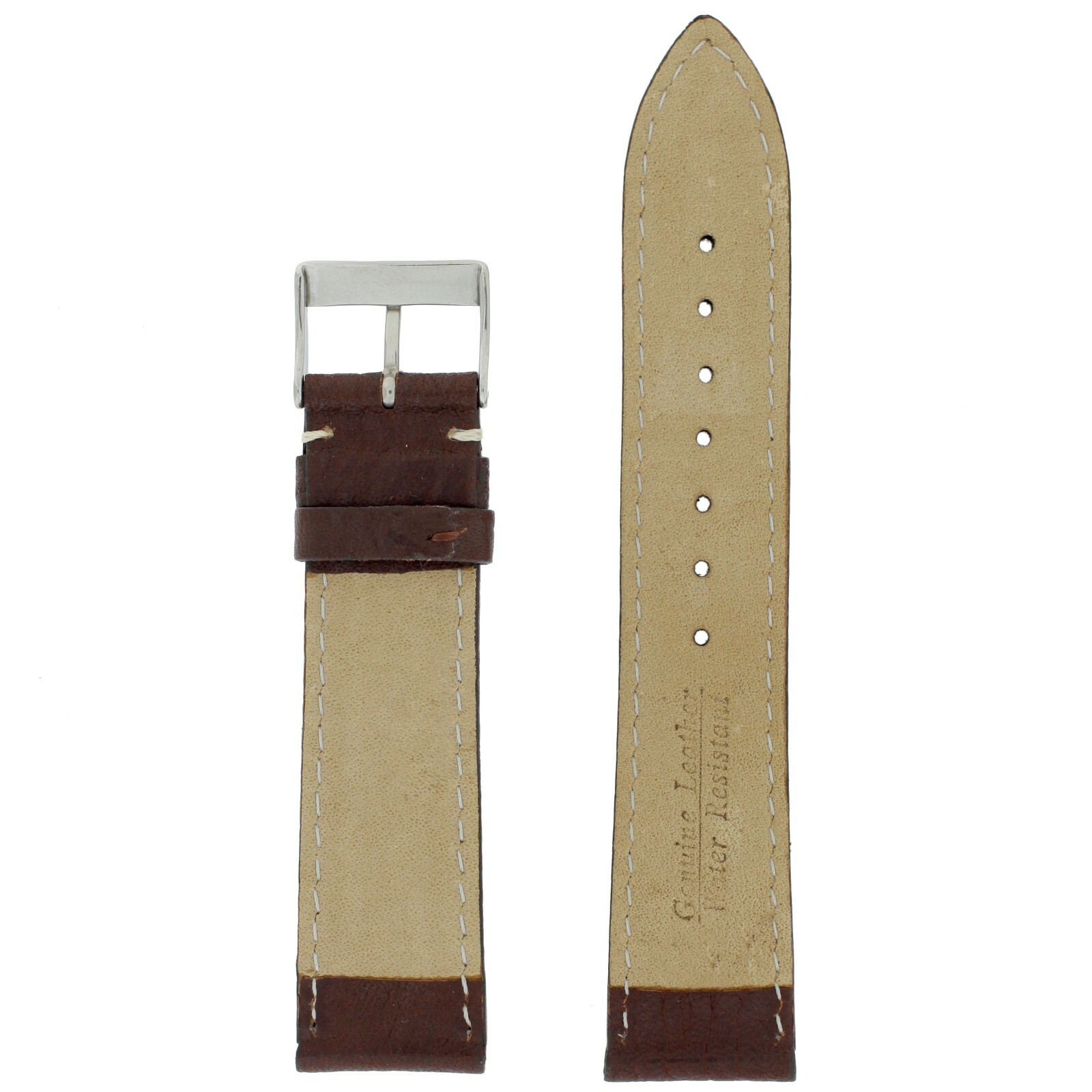 Watch Band Brown Leather Water Resistant White Stitching Mens 16mm - 24mm