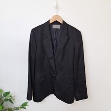Jaeger Black Flax Linen Blazer Single Button Uk 12