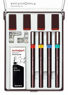 Isomars Fineliner Technical Drawing Pens Stands Waterproof Drawing Ink Set Of 4