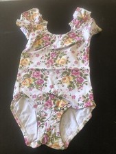 Flutter Sleeve Girls White Floral Stretch Handmade Size L 5/6 New