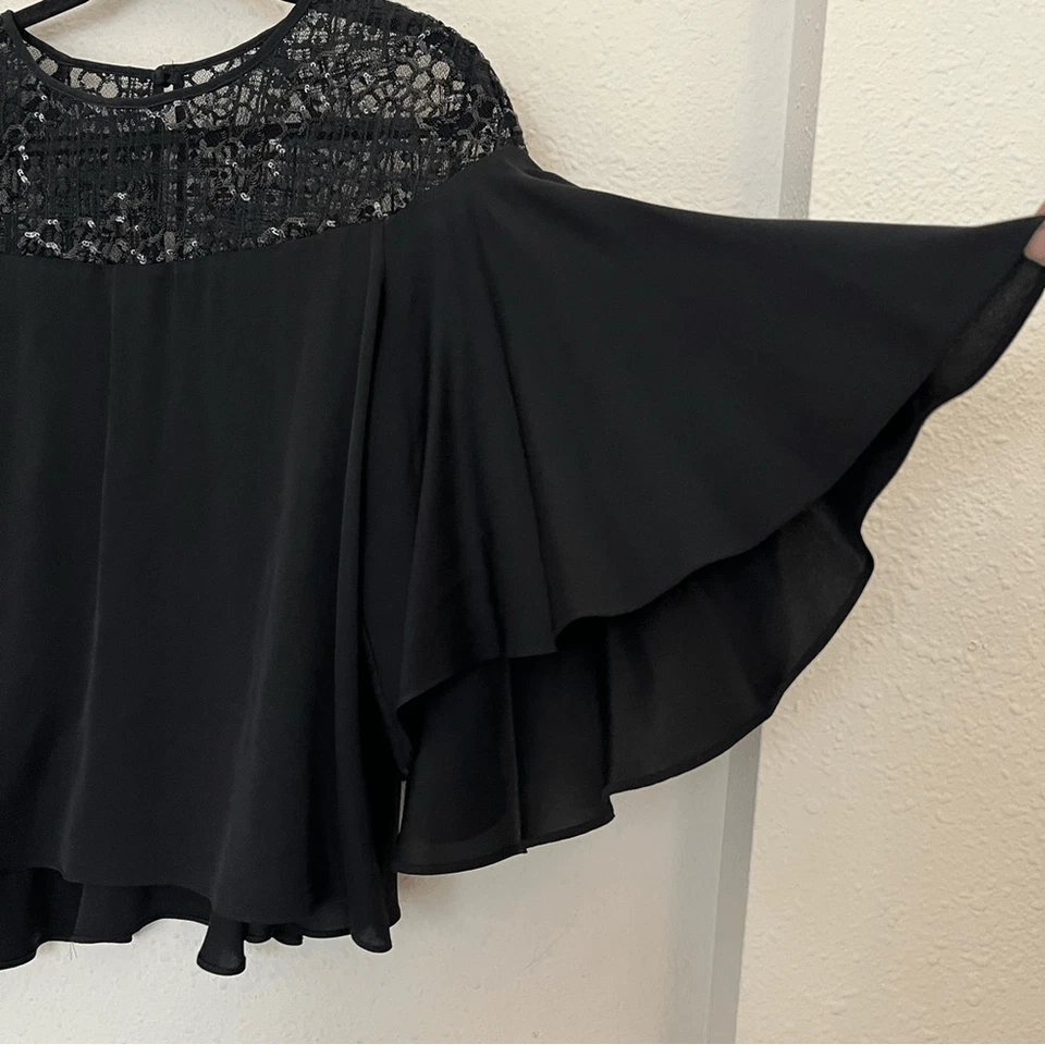 Blusa MILLY Lentejuelas Manga Campana 3/4 Mezcla Seda Talla 8 Foto 4 de 4