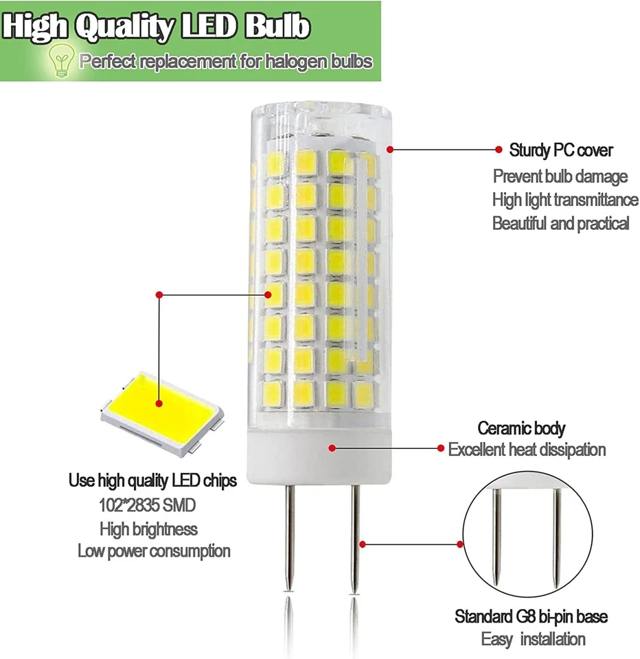 2X 110v Dimmable G8 LED Bulb LED Mini Corn Bulb Crystal Chandelier Lights 6000K - Image 4 of 4