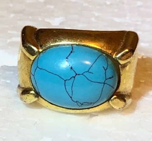Vintage 80’s Gold Tone Blue Resin Ring Gr. 6,75 - Bild 6 von 10
