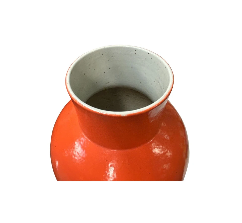 Bright Orange Glaze Large Bulb Shape Pottery Ceramic Pot Vase JK240 - Image 4 of 4