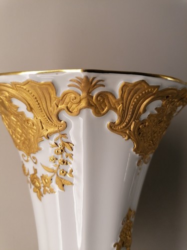 MEISSEN Prunk Vase Blumen Muschel Mattgold Glanzgold Relief 1. Wahl Höhe 22 cm - Picture 14 of 22