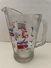 Vintage Pepsi-Cola 1980's Soda Glass Pitcher Confetti Design With Pepsi logo