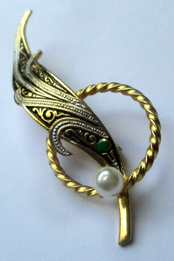Broche Pendentif Soleil Vintage - Couleur Or Avec Perle Nacrée - Bijou Ancien Modèle 261 - Occasion
