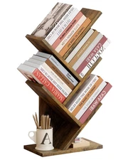 4 Tier Tree Bookshelf Modern Bookcase Standing Utility Organizer Brown