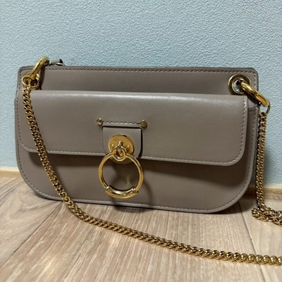 Y2K CHLOE Tess Small Chain Shoulder Bag Mini Clutch Greige Leather Spain Vintage