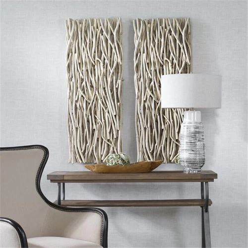 Uttermost Gathered Teak 49x19" Coastal Wood Wall Decor in Bleached/White - Picture 7 of 8
