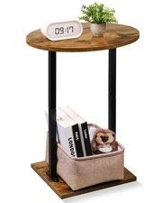 Small Side Table for Small Spaces, 24 inch Wooden Round End Table with Fabric...