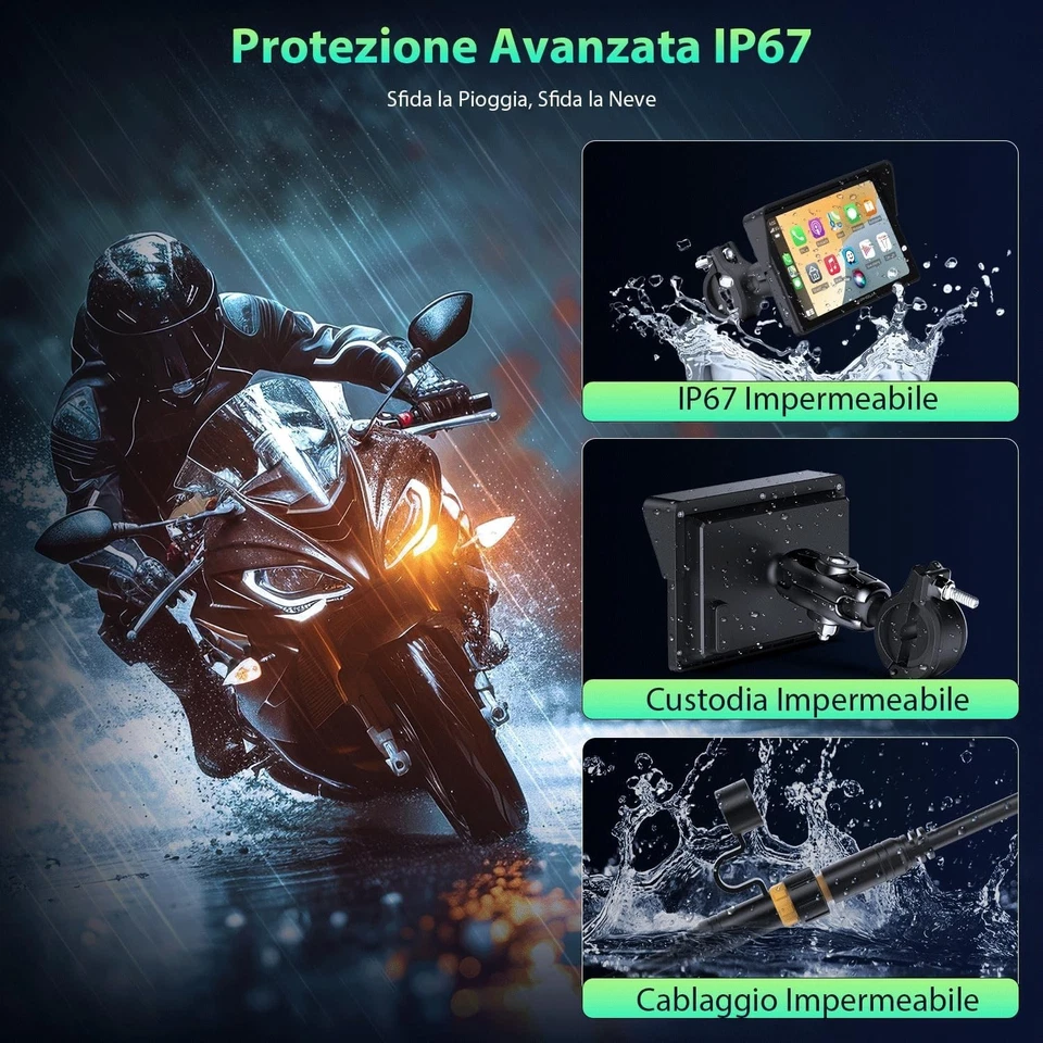 Autoradio per Moto da 5" con CarPlay e Android Auto Wireless, IP67 , Touchscreen - Immagine 2 di 4