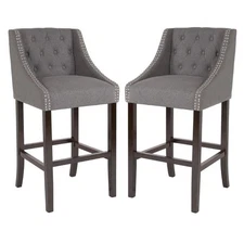Home Square 30" Tufted Bar Stool in Dark Gray and Walnut - Set of 2