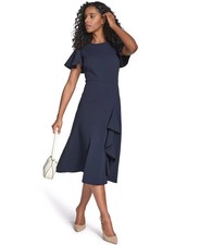 NEW CALVIN KLEIN FIT & FLARE BLUE MIDI CAREER DRESS SIZE 16 $139