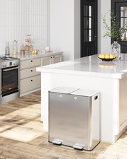 60L/16 Gal Dual Compartment Trash Can Stainless Steel Kitchen Garbage Bin