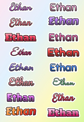 Ethan Name Stickers Sheet Personalized Boy Cute Typography Waterproof Decals