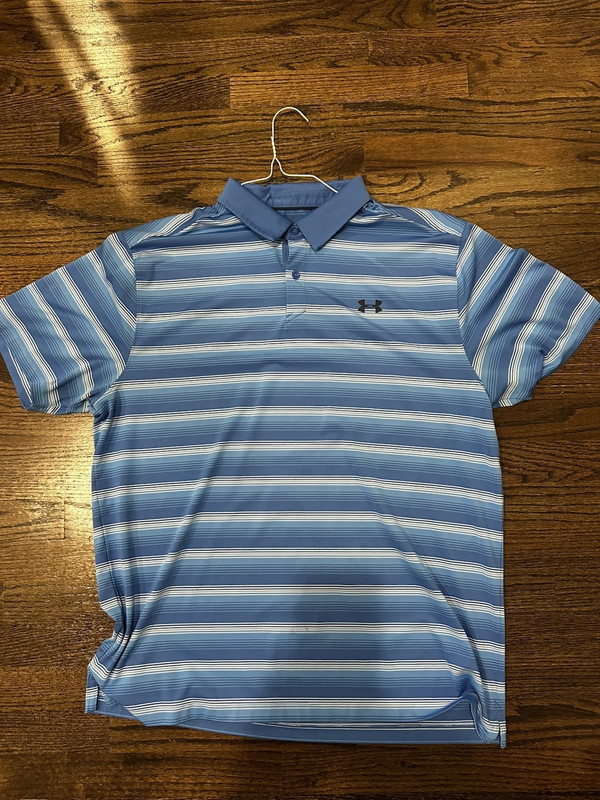 Under Armour HeatGear Men's Polo Shirt XL/TG 1XG Blue Striped Short Sleeve Logo