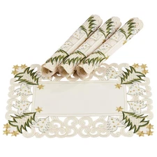 Pandoro Collection Holiday Christmas Tree Cutwork Border Tablecloth (Ivory, 1...