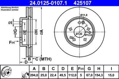 ATE 24.0125-0107.1 Brake Disc for Mercedes-Benz