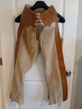 MEN'S TAN LEATHER FULL RODEO WESTERN CHAPS 28" PLUS ADJUSTABLE WAIST