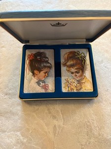Vintage Playing Cards In Case, 2 Sets, Unsealed, Girls with Ribbon, Whitman Pub.