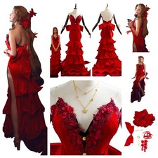 Fantasy VII Aerith Aeris Gainsborough Cosplay Costume Halloween Red Dress set