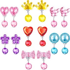 Hicarer 7 Pairs Girls Clip on Earrings Crystal Drop 1.5 - 2 cm, Pink
