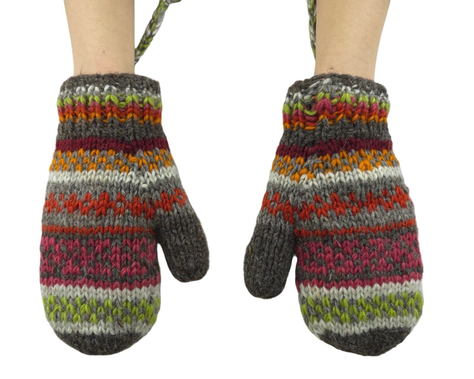 Pachamama Womens Wool Hand Knit Fair Isle Pattern Fleece Lined Mittens One Size