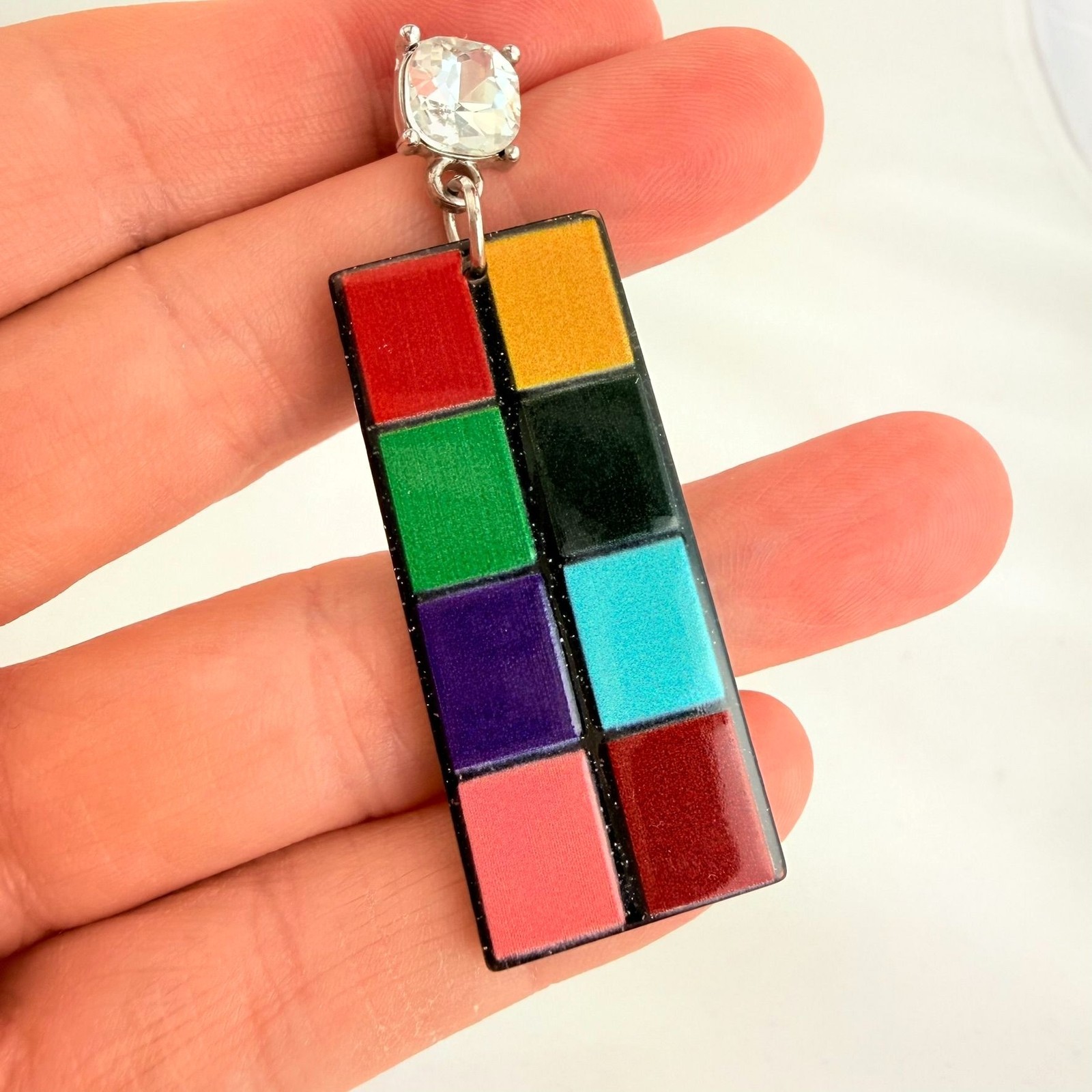 Rectangular Black Lucite Multi Color Block Patter… - image 5