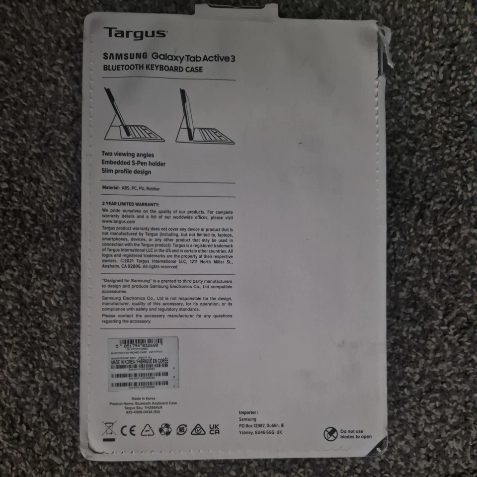 Targus Bluetooth Keyboard Black Case Samsung Tab Active3 PART# GP-FPT575TGABG - Image 2 of 2