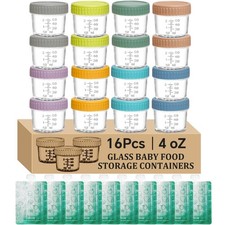 16 pcak Glass Baby Food Storage Containers 10 Pack Reusable Pouches Set,
