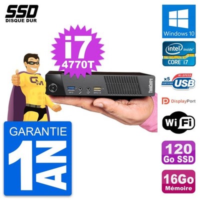 Ultra Mini PC Lenovo M93p Tiny Intel i7-4770T RAM 16Go SSD 120Go Windows 10 Wifi