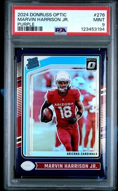 PSA 9  - 2024 Donruss Optic MARVIN HARRISON JR RC Purple Holo 10/60 #276