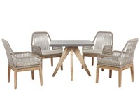 Gartenset Tisch Faserzement In Grau 90X90 Cm 4 StüHle Beige Akazienholz Olbia