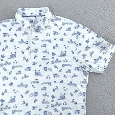 Johnnie-O Featherweight Polo Shirt Mens Medium Maliblu Tiki Bar Print Golf