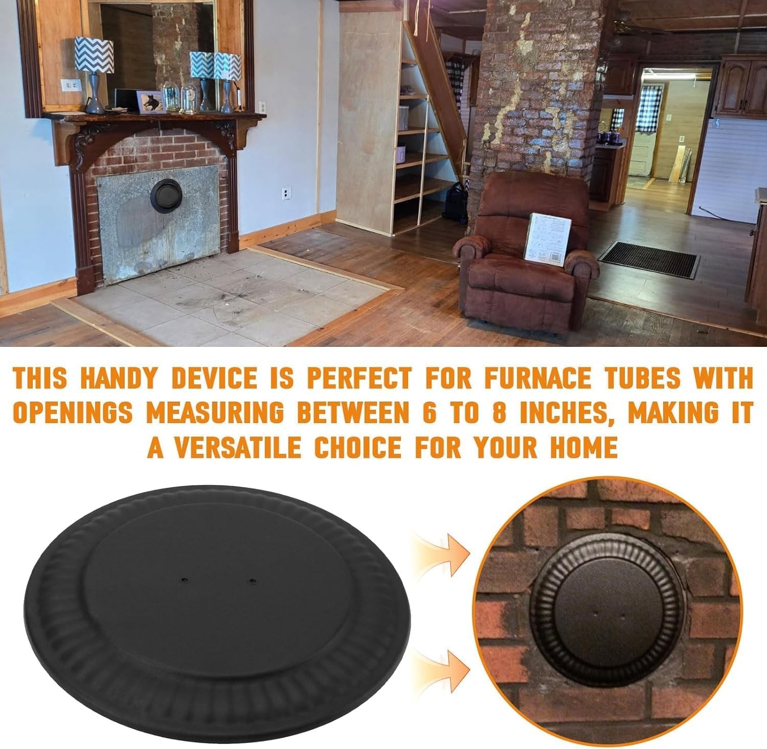 Chimney Flue Stopper Cover Pipe Cap 4"- 8" Furnace Wall Hole Decor Black