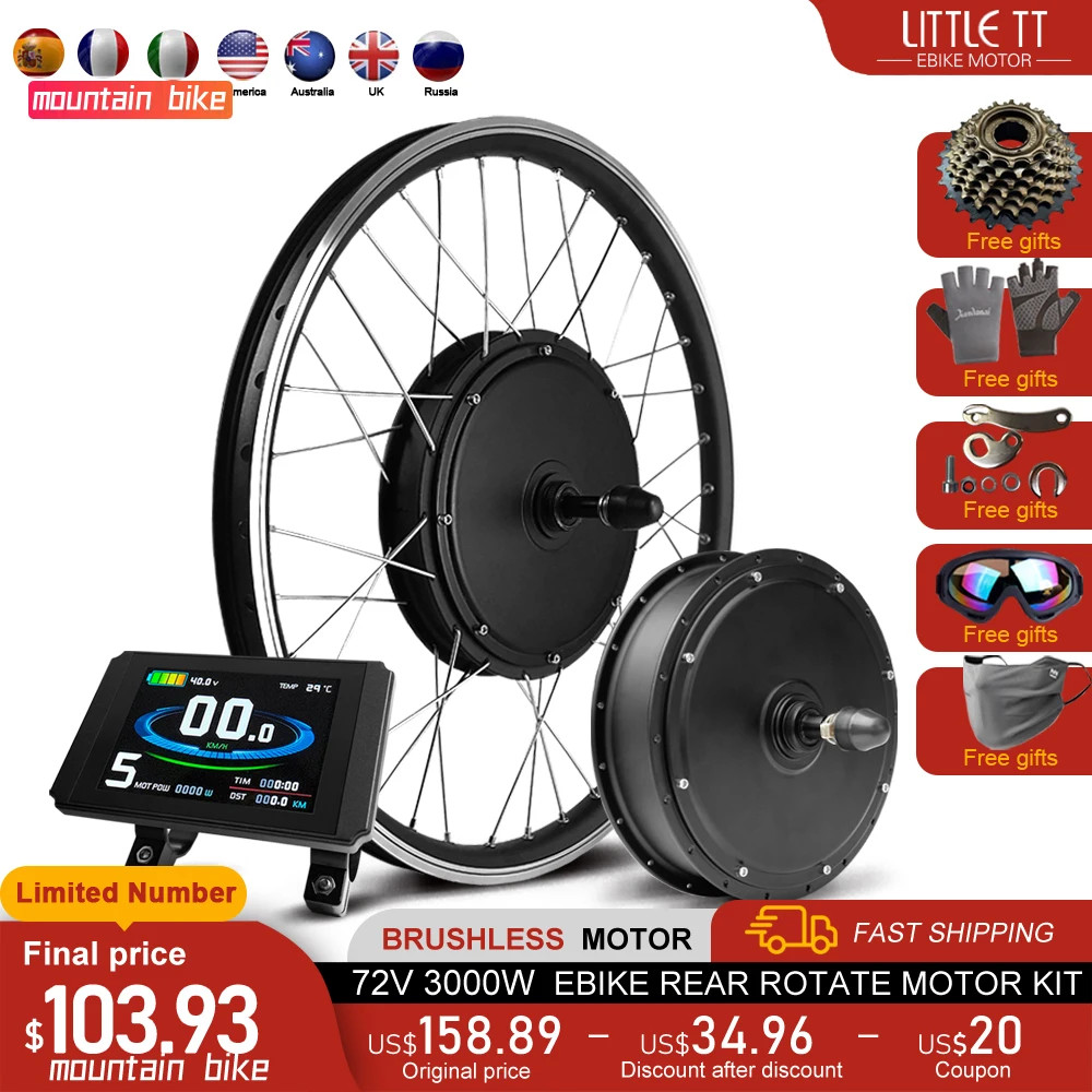 Ebike Conversion Kit 72V 3000W Rear Rotate Hub Motor Wheel 20/26