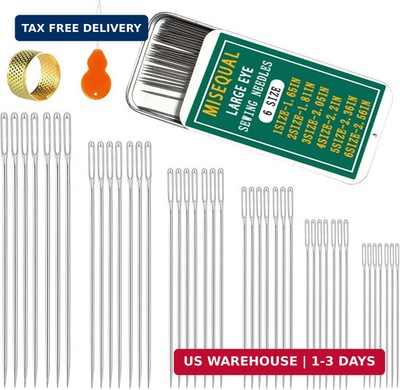 Misequal 42 Pcs Large Eye Sewing Needles, 6 Sizes Stainless Steel Sewing Sharp N