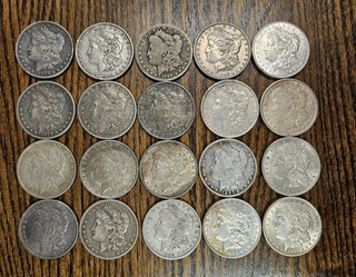 MORGAN SILVER DOLLAR LOT ROLL OF 20 COINS 1878 1921 P S O. G TO AU