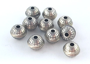 Vtg Sterling Silver Salvaged Stamped Design Navajo Bench Beads 7 mm Lot of 10