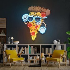 Neon Sign Cool Cartoon Pizza Custom Led Neon Signs for 19.7 inches Blue- red