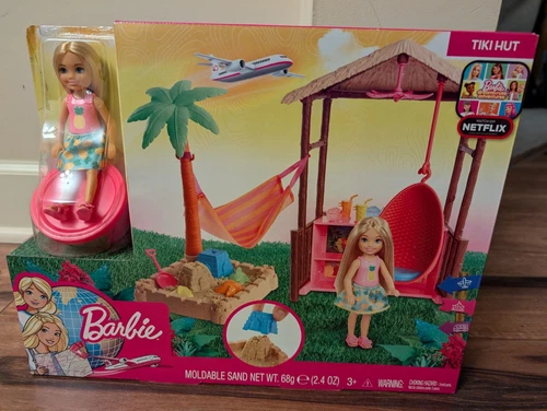 Barbie Dreamhouse Adventures Tiki Hut ~ Chelsea Puppe Spielset ~ mit formbarem Sand Neu im Karton